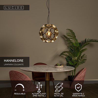Lucide HANNELORE - Lámpara colgante - Ø 40 cm - 1xE27 - Oro mate / Latón